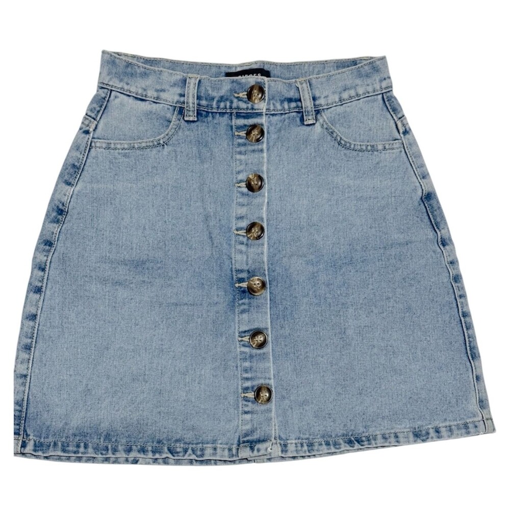 Pieces Blue Denim High Rise Jean Skirt Button Up Knee Length Coastal Cowgirl XS